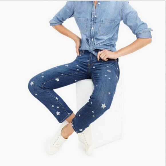 J. CREW VINTAGE STRAIGHT STAR PRINT DENIM JEANS - Picture 2 of 7